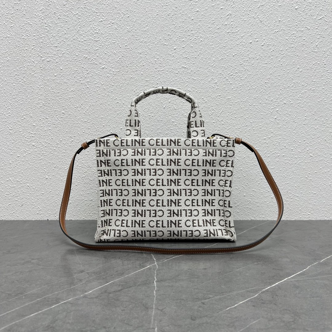 Celine Small Cabas Thais In Textile With Celine All-Over Print And Calfskin Cream 199162